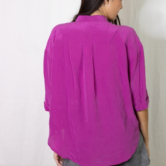 Anthropologie Maeve fuchsia silk button up blouse - Picture 3 of 10